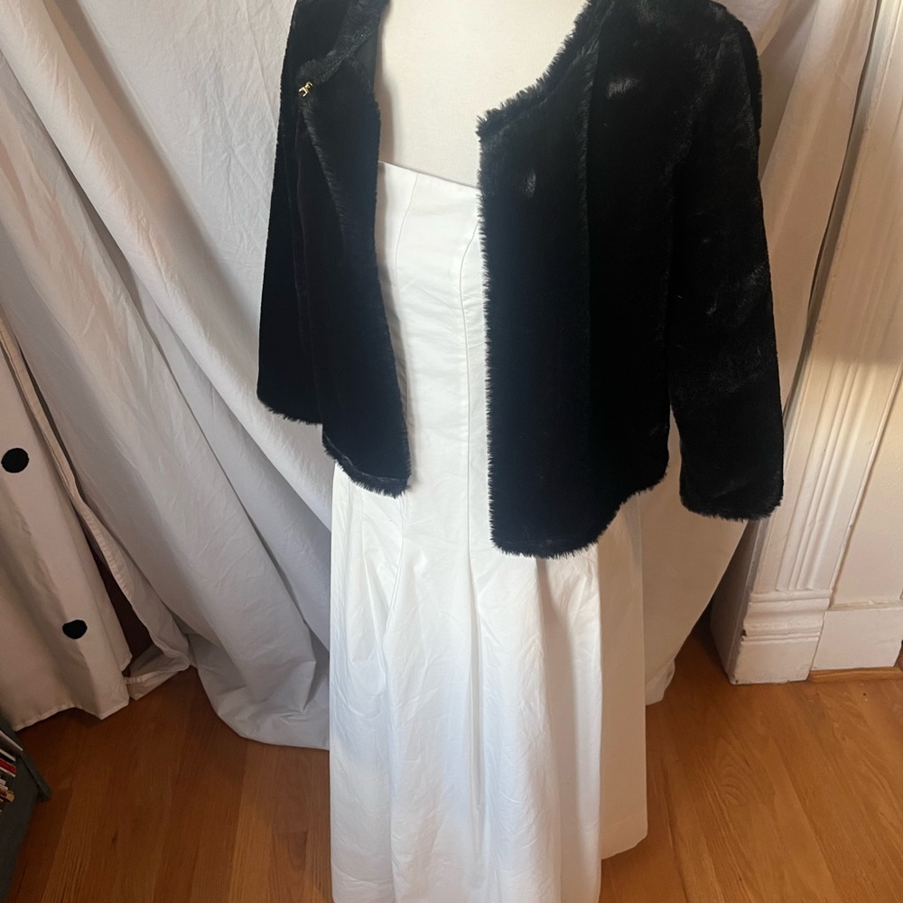 Calvin Klein Black Faux Fur 3/4 sleeve, swing front - Picture 2 of 4